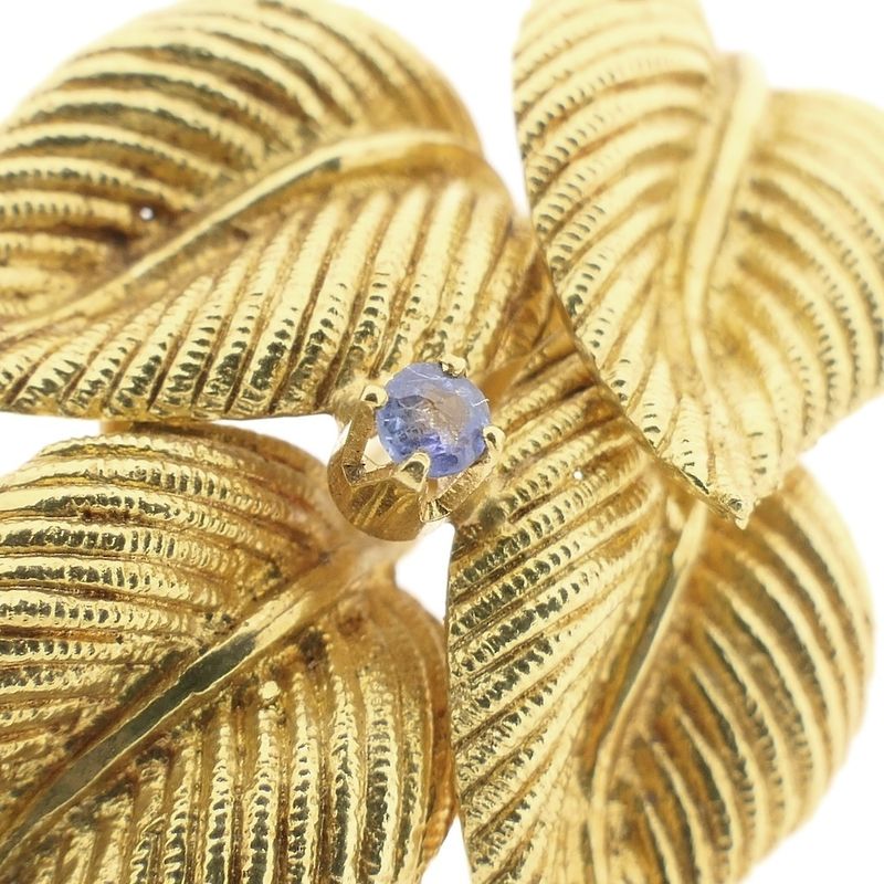Image 6 of Gold brooch of leaves with sapphire
