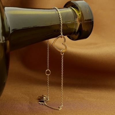 Image 2 of Gold thin anchor link bracelet with heart | 16.5 cm - 18.5 cm