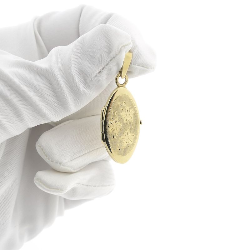 Image 13 of Vintage gold locket pendant; Floral design