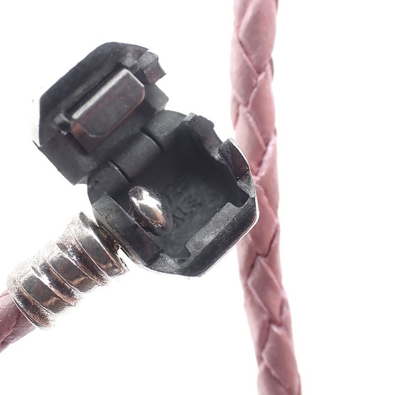 Image 5 of Pandora Moments double-woven pink leather bracelet; Silver; | Ø 64 mm