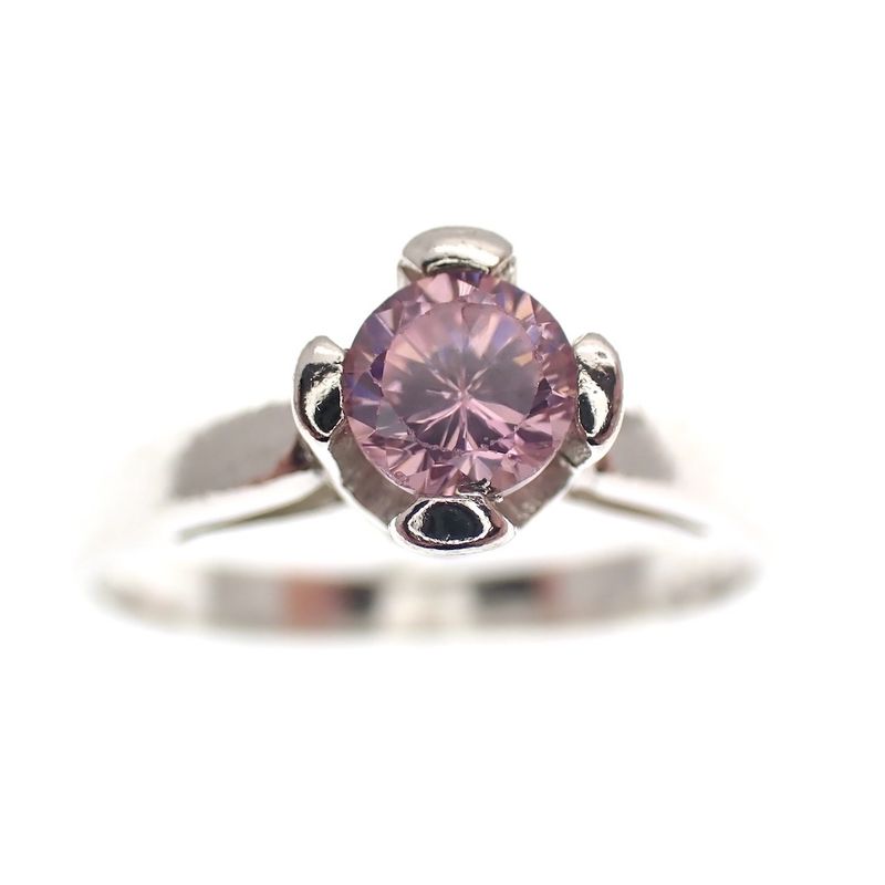 Image 2 of Silver solitaire ring with light pink zirconia