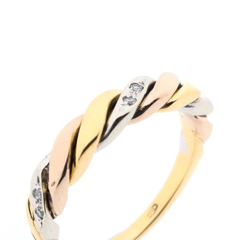 Image 2 of Tricolor gold ring with diamonds; 0.02 ct.