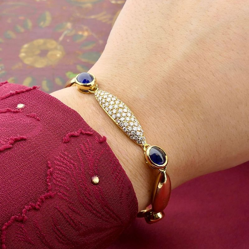 Image 3 of Gold fantasy link bracelet with sapphire and diamonds; 0.93 ct.