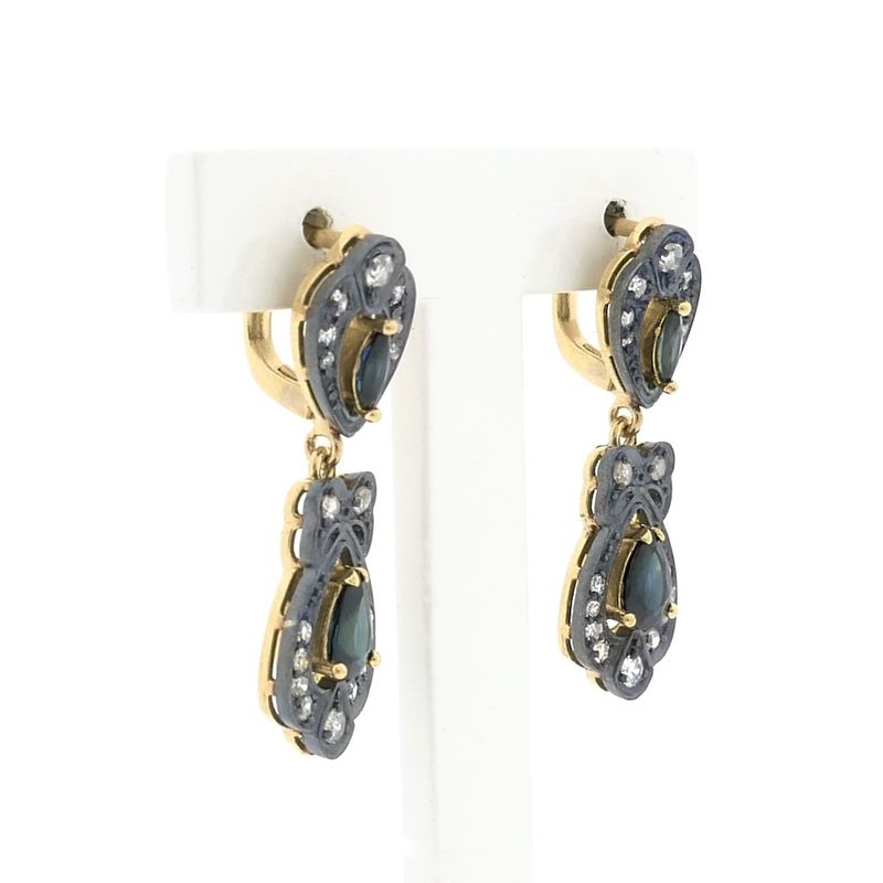 Image 2 of Gold/silver earrings with sapphire and diamond; Approx. 0.52 ct.