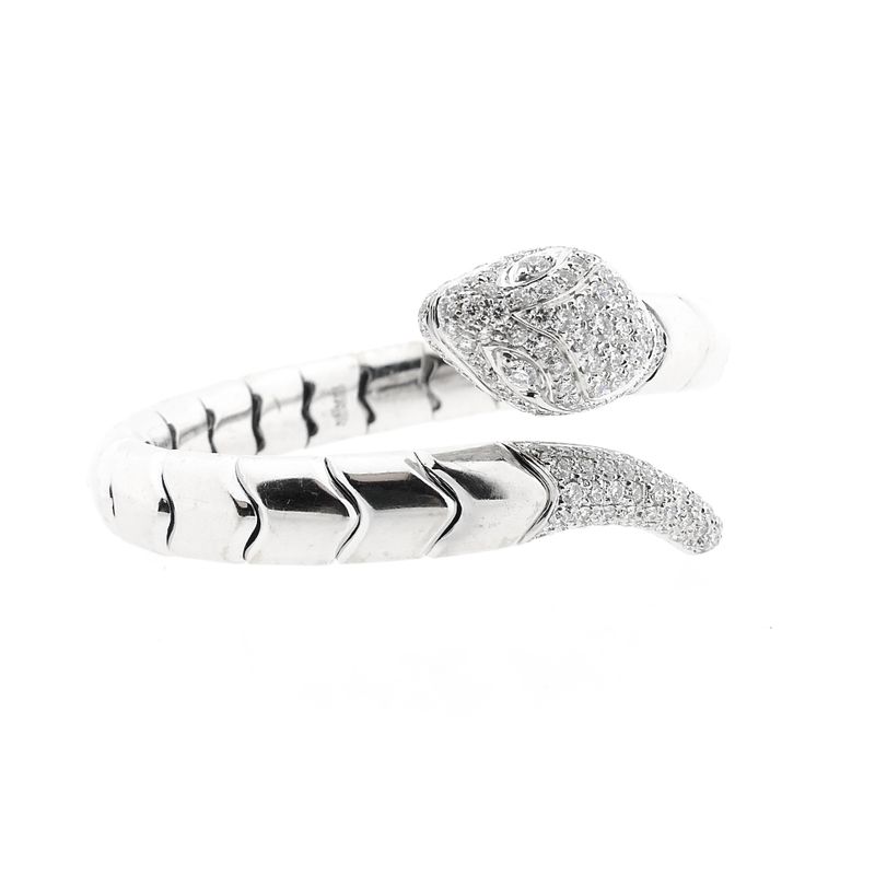 Image 1 of Leo Pizzo white gold 'Serpentine' cuff bracelet with diamonds; Size XS