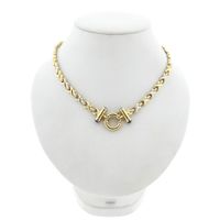 Bicolor gouden fantasieschakel collier met saffier | 44 cm 