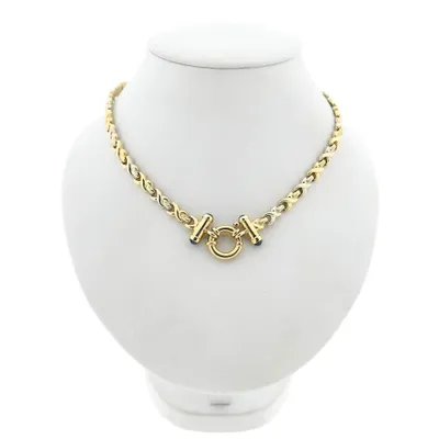 Bicolor gouden fantasieschakel collier met saffier | 44 cm Afbeelding 1 van Bicolor gouden fantasieschakel collier met saffier | 44 cm