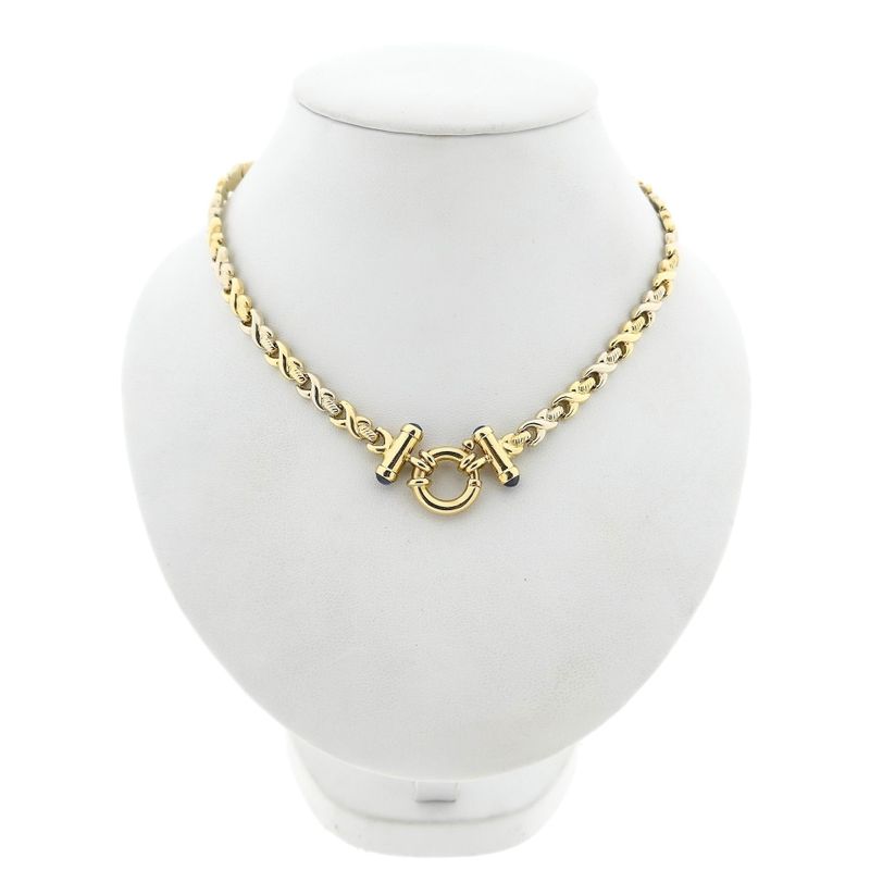 Afbeelding 1 van Bicolor gouden fantasieschakel collier met saffier | 44 cm