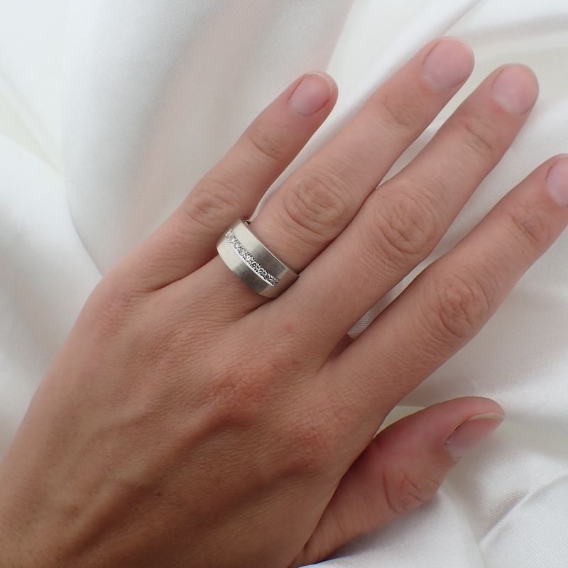 Image 7 of White gold wide row ring with diamonds; 0.09 ct.