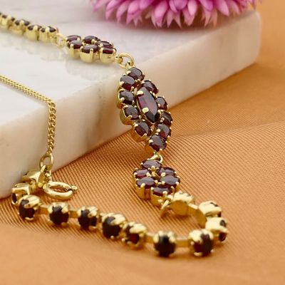 Afbeelding 2 van Vintage gouden armband met granaat | 18,5 cm