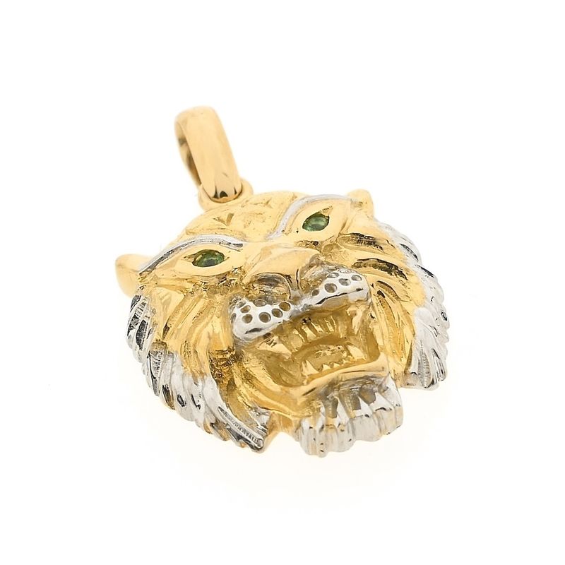 Image 3 of Two-tone gold pendant of a tiger's head with emerald