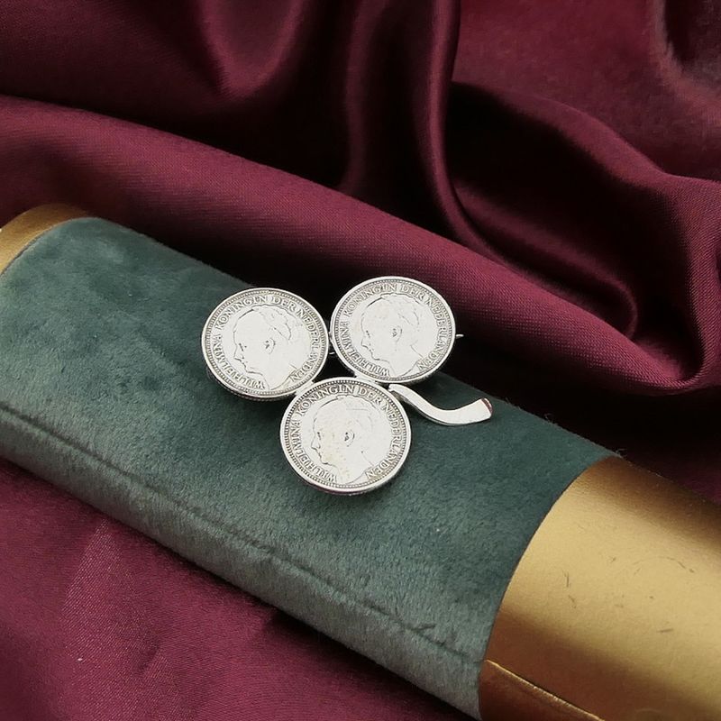 Image 2 of Silver brooch Wilhelmina coins | Three-leaf clover