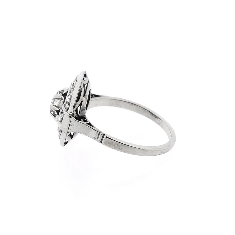 Image 7 of Antique White Gold Diamond Ring; 0.27 ct.