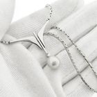 Image 9 of White gold necklace with pearl and diamond; 0.05 ct. | 44 cm