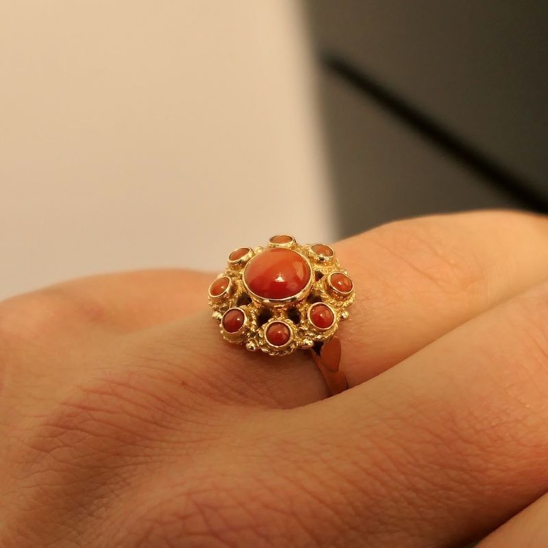Image 10 of Gold entourage ring with red coral