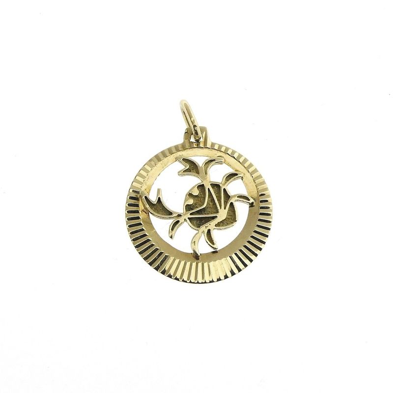 Image 1 of Gold zodiac sign pendant; Cancer