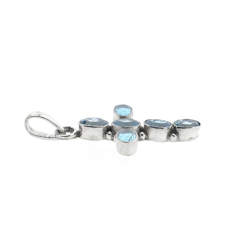 Image 4 of Silver cross pendant with light blue zirconia
