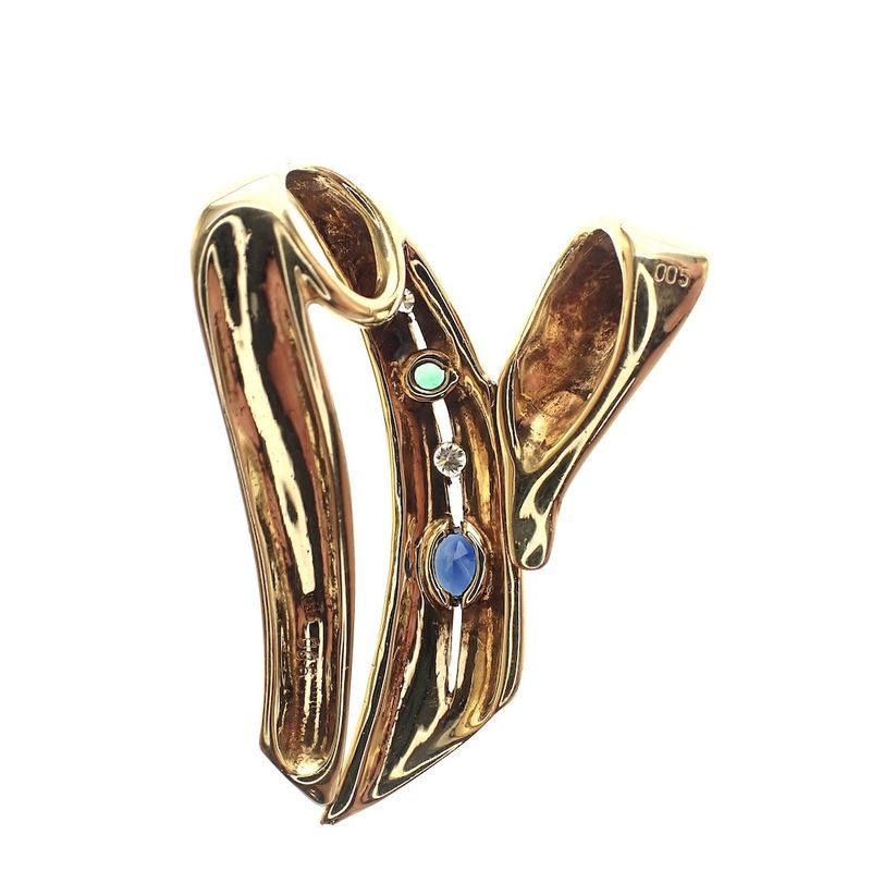 Image 5 of Gold pendant with emerald, sapphire and diamond; 0.05 ct.