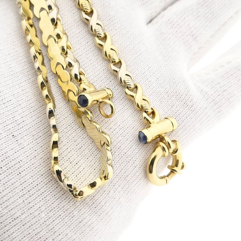 Afbeelding 11 van Bicolor gouden fantasieschakel collier met saffier | 44 cm
