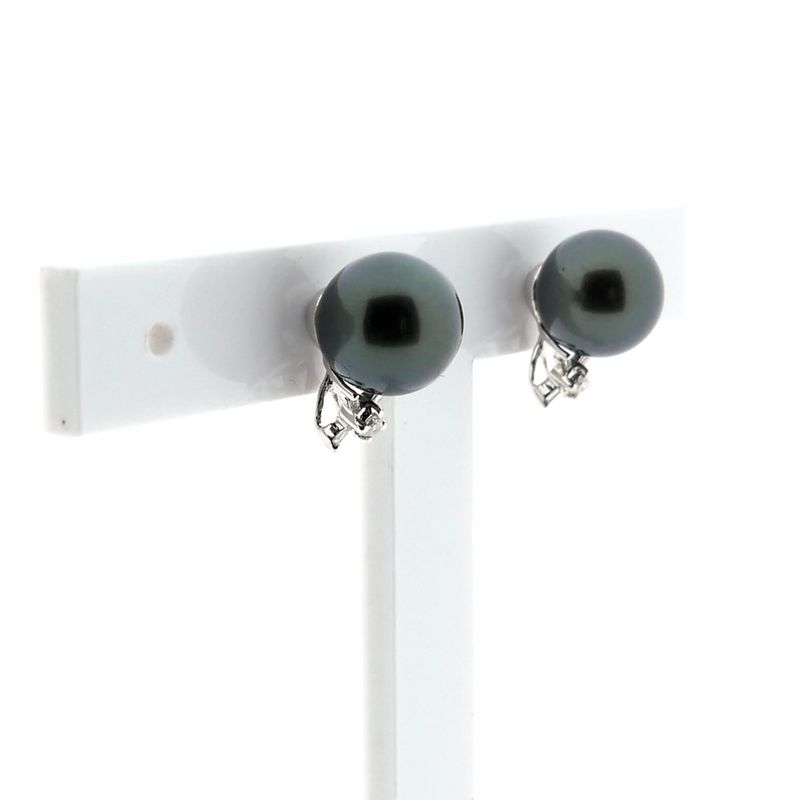 Image 3 of White gold earrings with Tahitian pearl and diamonds; 0.04 ct.