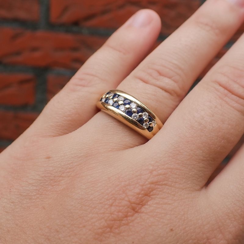 Image 4 of Gold double row ring with sapphires and diamonds