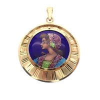 Vintage gold pendant with enamel portrait