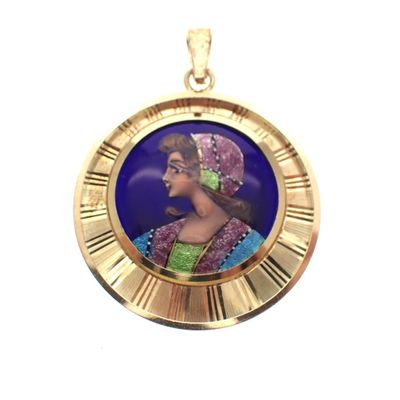 Image 1 of Vintage gold pendant with enamel portrait