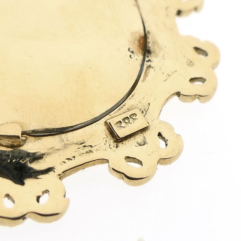 Image 8 of Vintage gold pendant/brooch with painted portrait and diamond 0.010 ct.