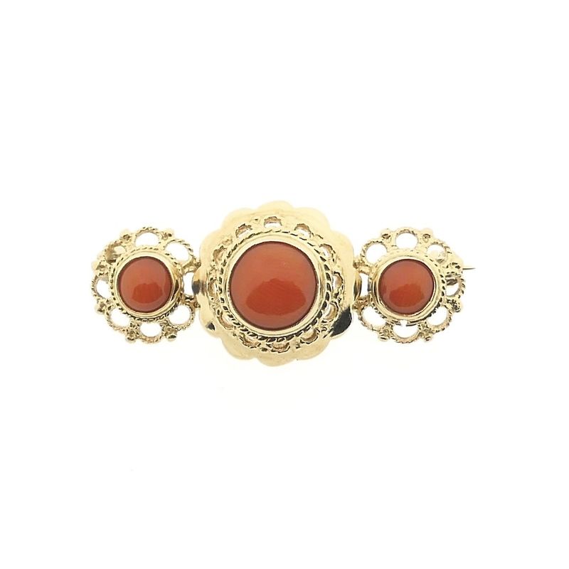 Image 1 of Antique gold brooch with blood coral