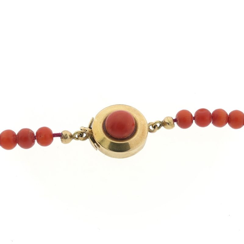 Image 6 of Antique blood coral bead necklace with gold decorative clasp.