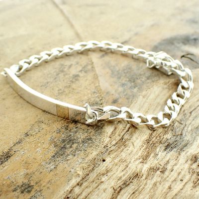 Image 2 of Silver gourmet link bracelet with two-tone plate | 21 cm