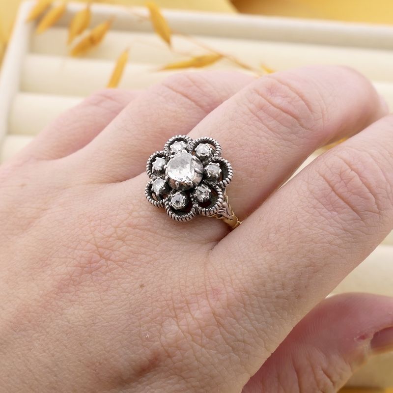 Image 7 of Gold Victorian ring with rose-cut diamonds; Approx. 0.34 ct.