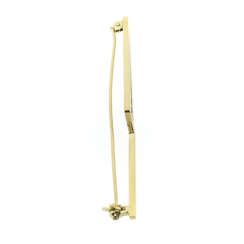 Image 5 of Two-tone gold long narrow brooch with diamonds; 0.15 ct.