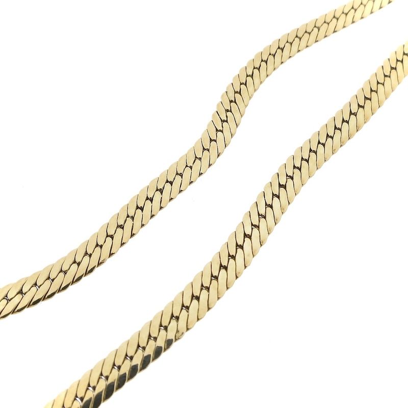 Image 5 of Gold flat gourmet link necklace with synthetic sapphire and zirconia