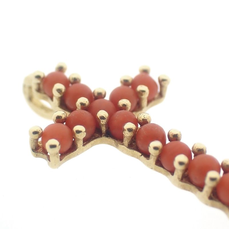 Image 4 of Vintage gold pendant of a cross with blood coral
