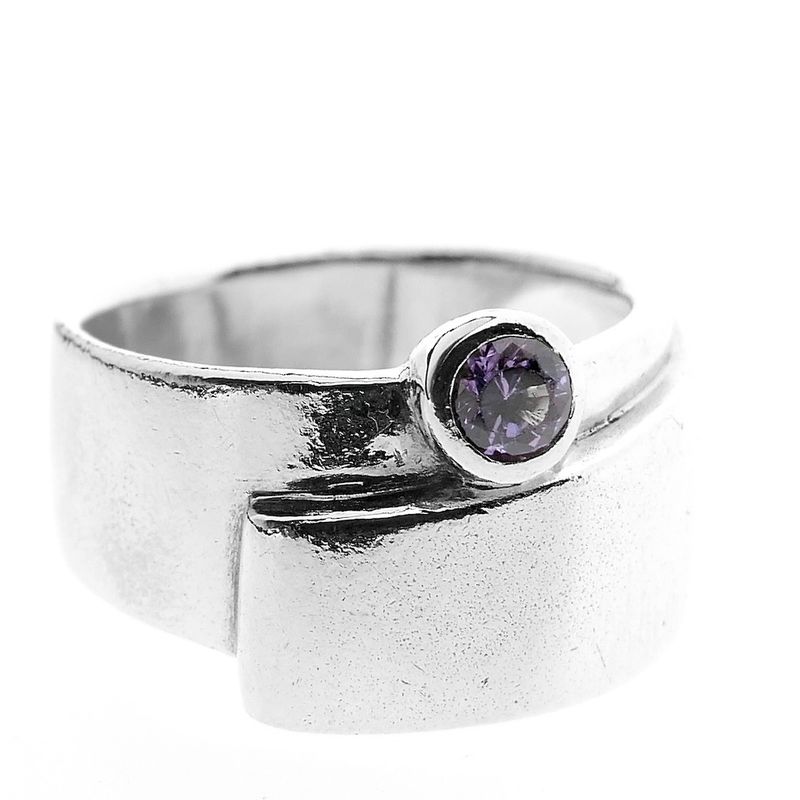 Image 5 of Silver wide ring with purple zirconia