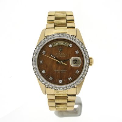 Image 1 of Rolex Day-Date 'Wood Dial' 18038; 18k gold men's watch with diamonds