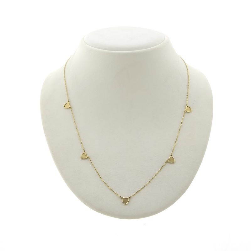 Image 1 of Gold thin anchor link chain with hearts | 45 cm