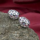 Image 1 of White gold domed stud earrings with aquamarine and amethyst