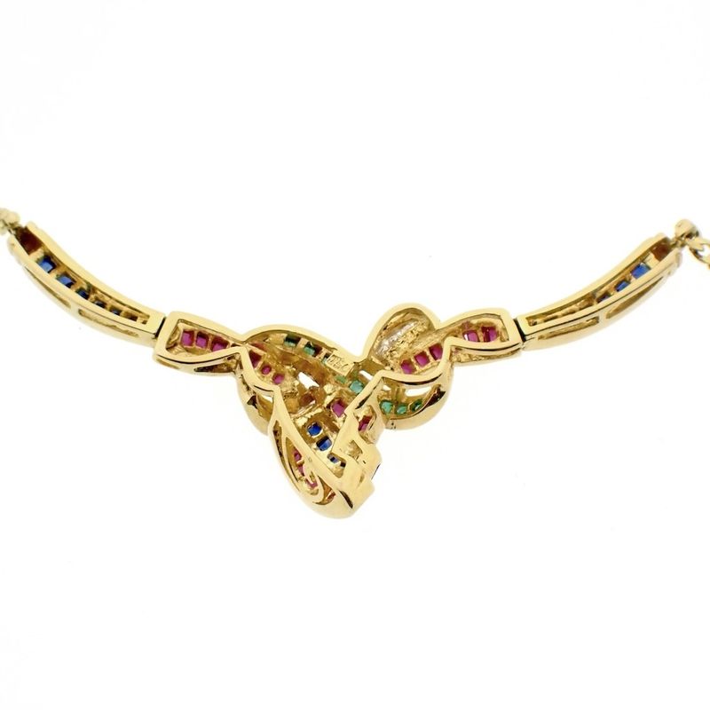 Image 10 of 18K gold necklace with sapphire, emerald, ruby, and diamonds (0.055 ct.) | 42 cm