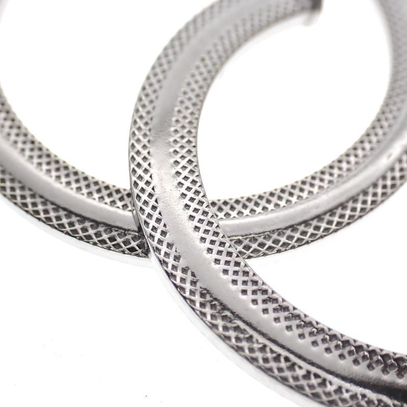 Image 2 of Silver flat hoop earrings with ribbed edge | Ø 33 mm