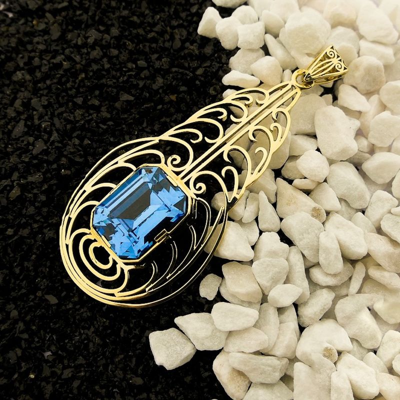 Image 2 of Gold pendant with light blue tourmaline.