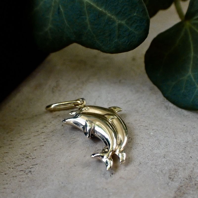 Image 8 of Gold charm of two dolphins