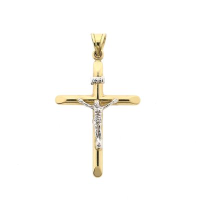 Afbeelding 1 van Bicolor gouden hanger van een kruis met corpus | INRI 