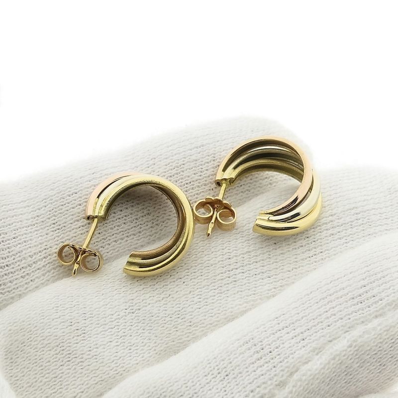 Image 7 of 18 ct. Tricolor gold semi-circular stud earrings