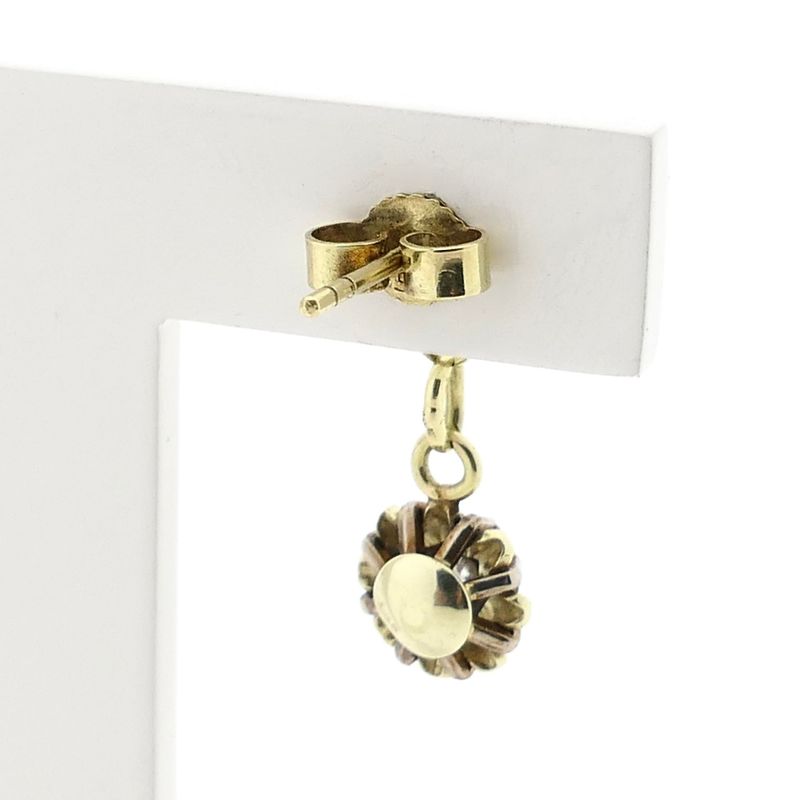 Image 5 of Bicolor Gold Earrings with Floral Pendant and Diamonds