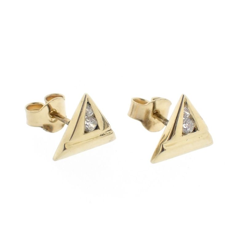 Image 3 of Gold triangle stud earrings with zirconia