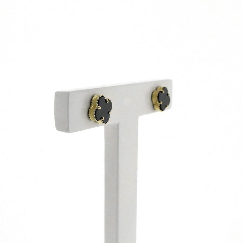 Image 6 of Golden clover 4 stud earrings with onyx