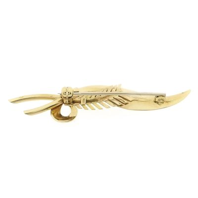 Image 2 of Vintage gold brooch of a feather