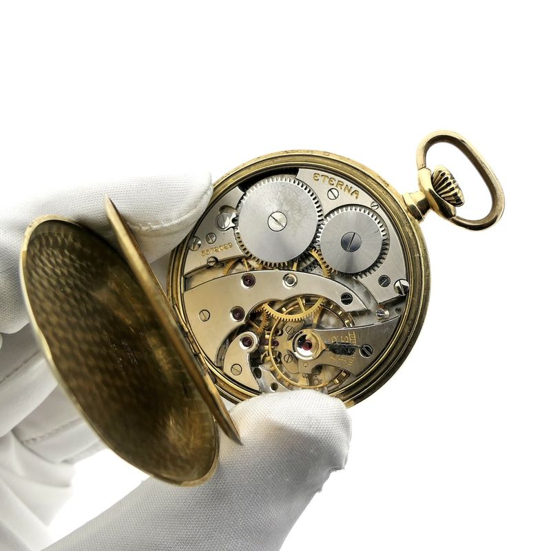 Image 8 of Eterna 14k gold pocket watch 1949; Royal Textile Factory C.T. Stork